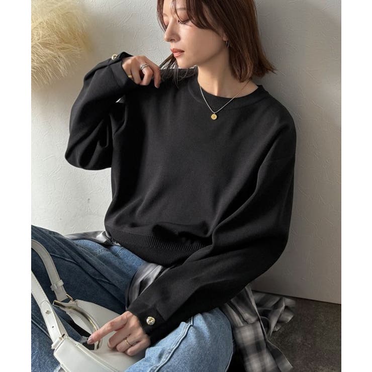 ゆったりなのに上品でキチンと見え。ミラノリブ袖先ゴールドボタンプルオーバー | Classical Elf  | 詳細画像24 