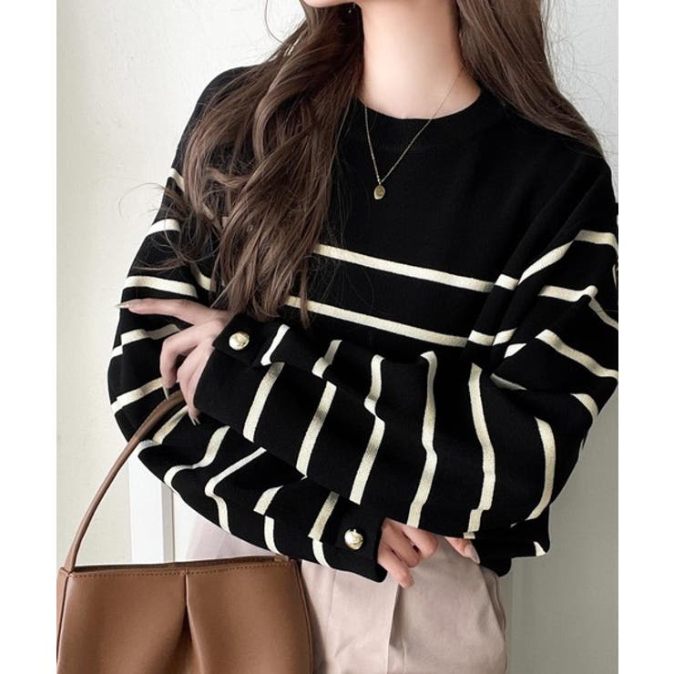 ゆったりなのに上品でキチンと見え。ミラノリブ袖先ゴールドボタンプルオーバー | Classical Elf  | 詳細画像31 