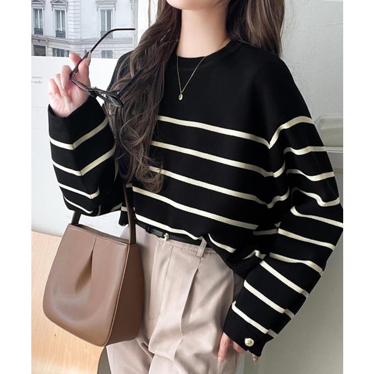 ゆったりなのに上品でキチンと見え。ミラノリブ袖先ゴールドボタンプルオーバー | Classical Elf  | 詳細画像32 