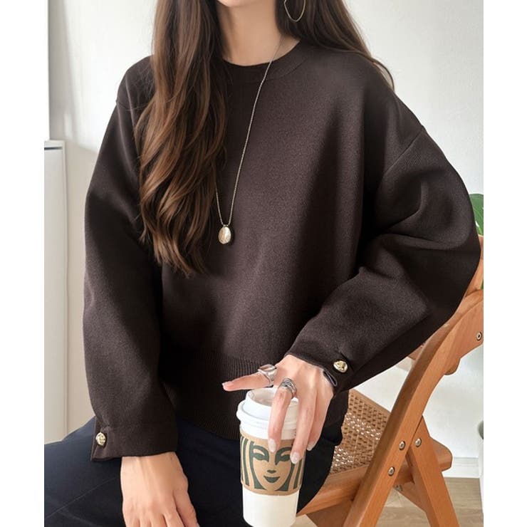 ゆったりなのに上品でキチンと見え。ミラノリブ袖先ゴールドボタンプルオーバー | Classical Elf  | 詳細画像35 