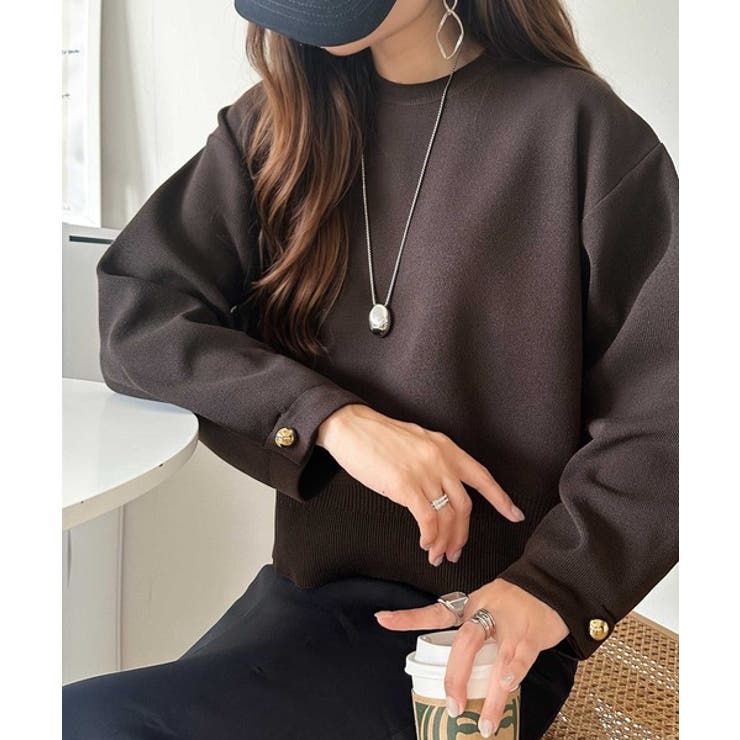 ゆったりなのに上品でキチンと見え。ミラノリブ袖先ゴールドボタンプルオーバー | Classical Elf  | 詳細画像38 