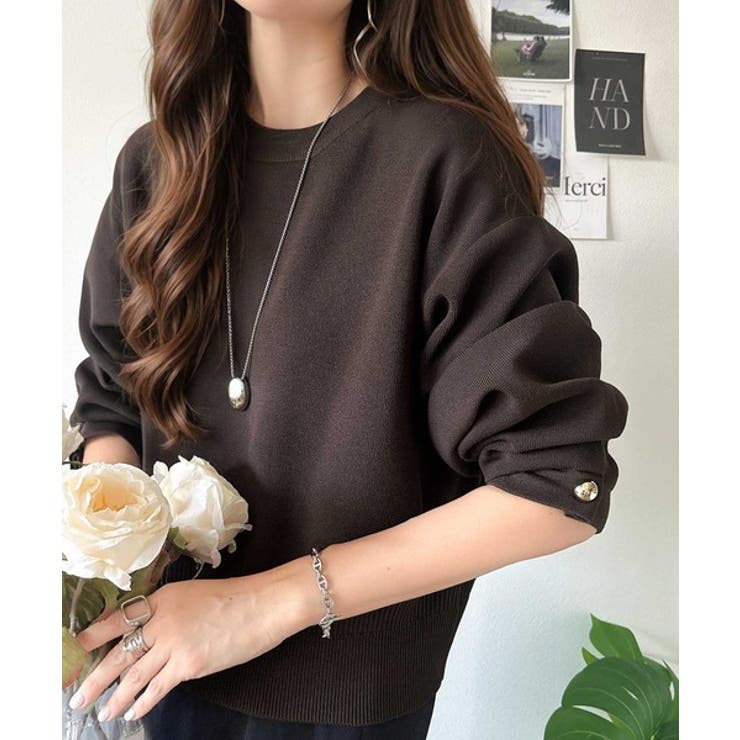 ゆったりなのに上品でキチンと見え。ミラノリブ袖先ゴールドボタンプルオーバー | Classical Elf  | 詳細画像39 