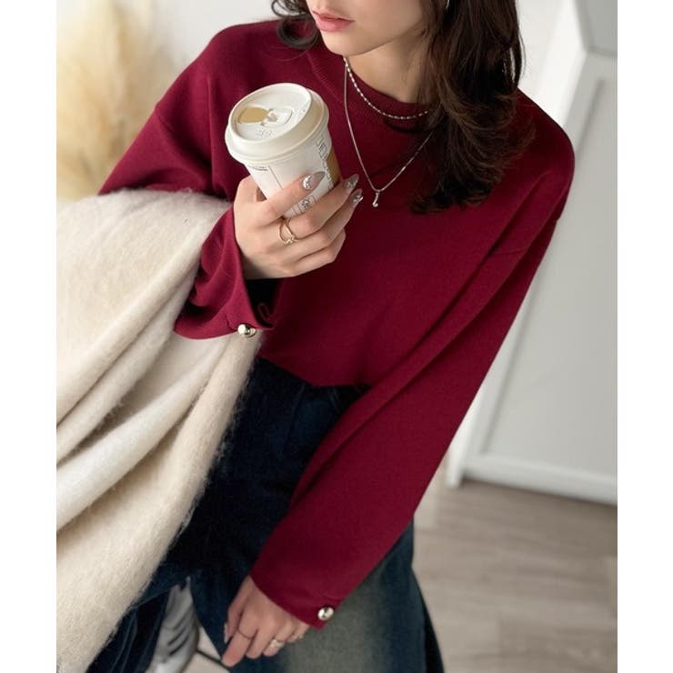 ゆったりなのに上品でキチンと見え。ミラノリブ袖先ゴールドボタンプルオーバー | Classical Elf  | 詳細画像46 