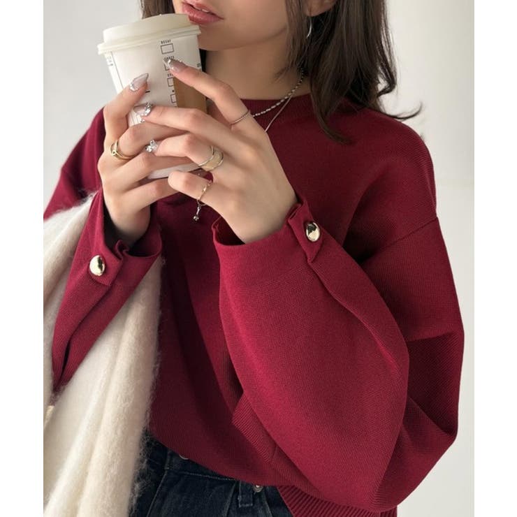 ゆったりなのに上品でキチンと見え。ミラノリブ袖先ゴールドボタンプルオーバー | Classical Elf  | 詳細画像48 