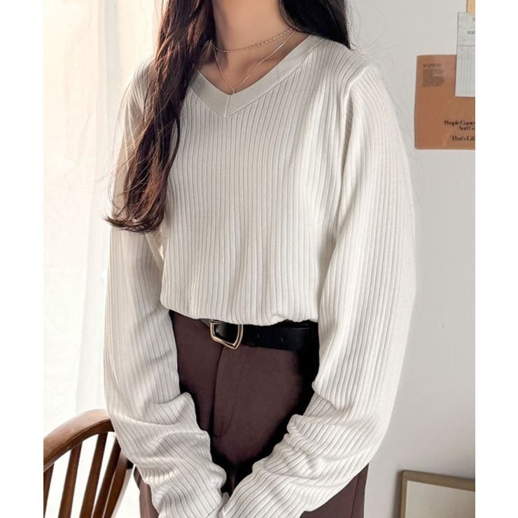 デコルテ美人。着映えVネックシンプルリブニット（長袖） | Classical Elf  | 詳細画像7 