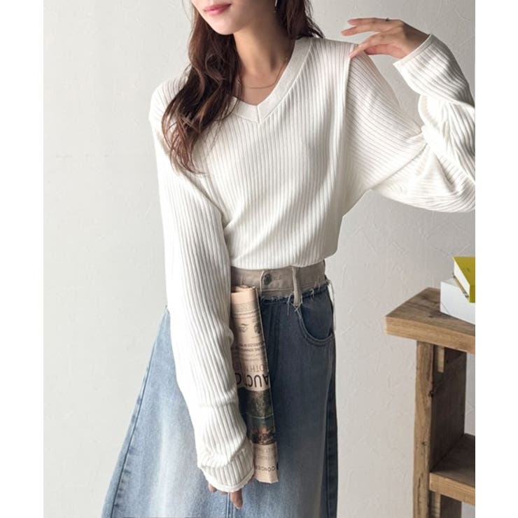 デコルテ美人。着映えVネックシンプルリブニット（長袖） | Classical Elf  | 詳細画像12 