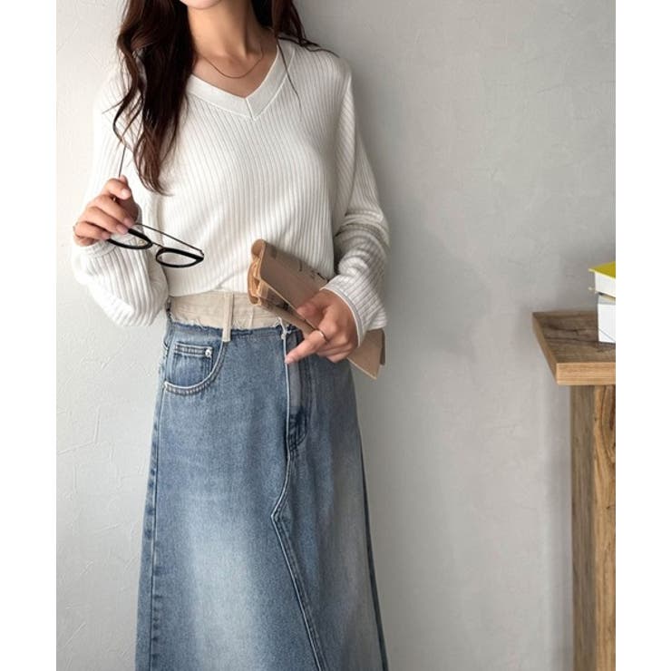 デコルテ美人。着映えVネックシンプルリブニット（長袖） | Classical Elf  | 詳細画像13 