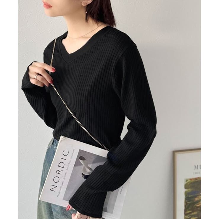 デコルテ美人。着映えVネックシンプルリブニット（長袖） | Classical Elf  | 詳細画像17 