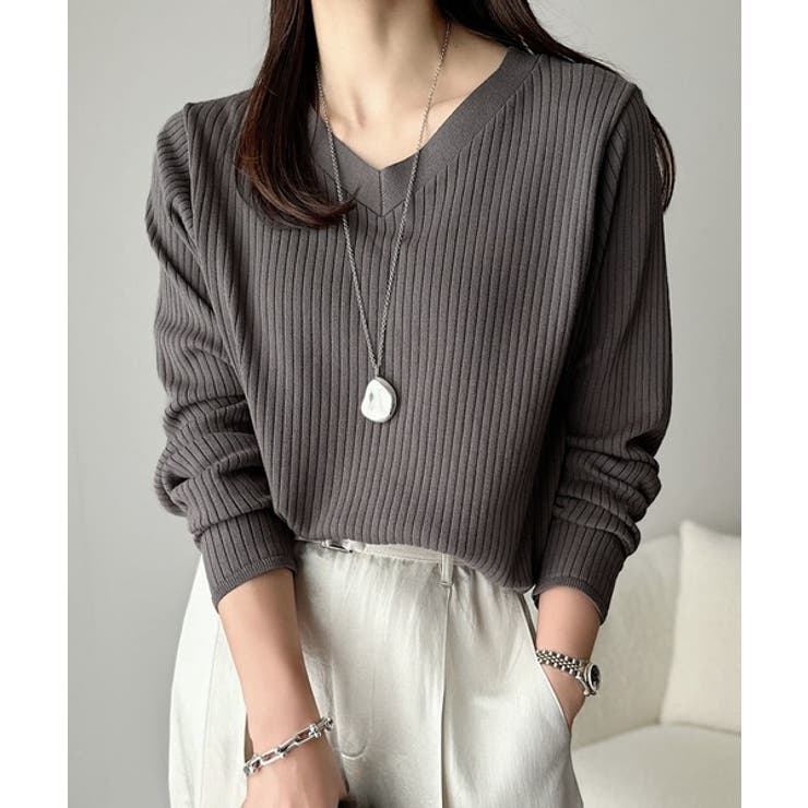デコルテ美人。着映えVネックシンプルリブニット（長袖） | Classical Elf  | 詳細画像32 