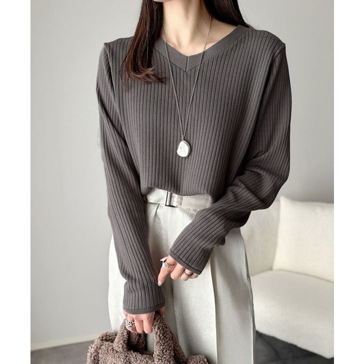 デコルテ美人。着映えVネックシンプルリブニット（長袖） | Classical Elf  | 詳細画像33 