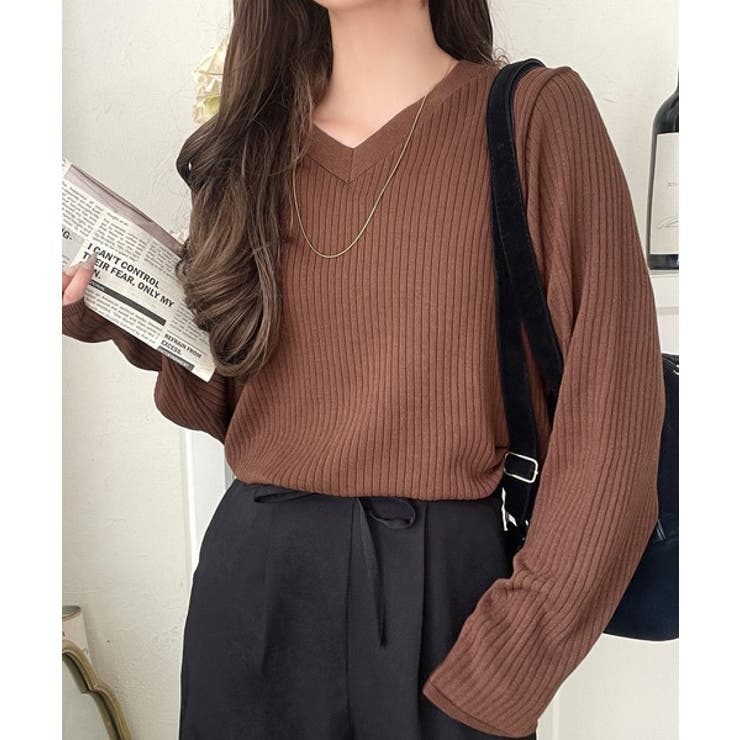 デコルテ美人。着映えVネックシンプルリブニット（長袖） | Classical Elf  | 詳細画像43 