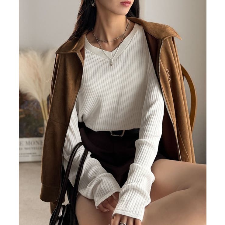 デコルテ美人。着映えVネックシンプルリブニット（長袖） | Classical Elf  | 詳細画像4 