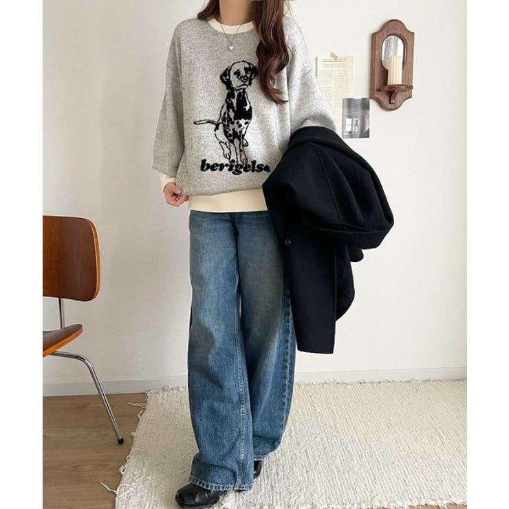 着心地抜群！大人かわいいスタイルに♪ダブルジャガード配色ダルメシアン柄ニット | Classical Elf  | 詳細画像8 