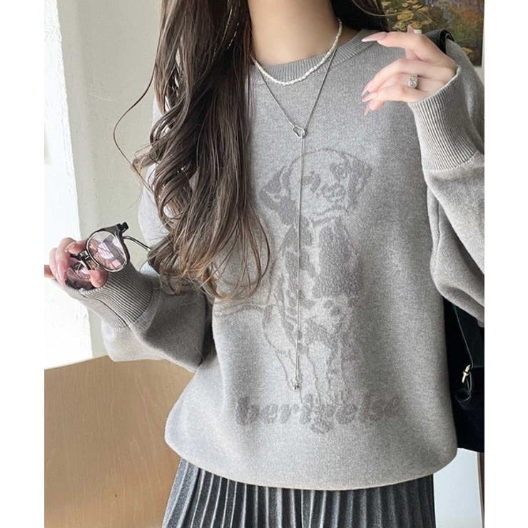 着心地抜群！大人かわいいスタイルに♪ダブルジャガード配色ダルメシアン柄ニット | Classical Elf  | 詳細画像10 