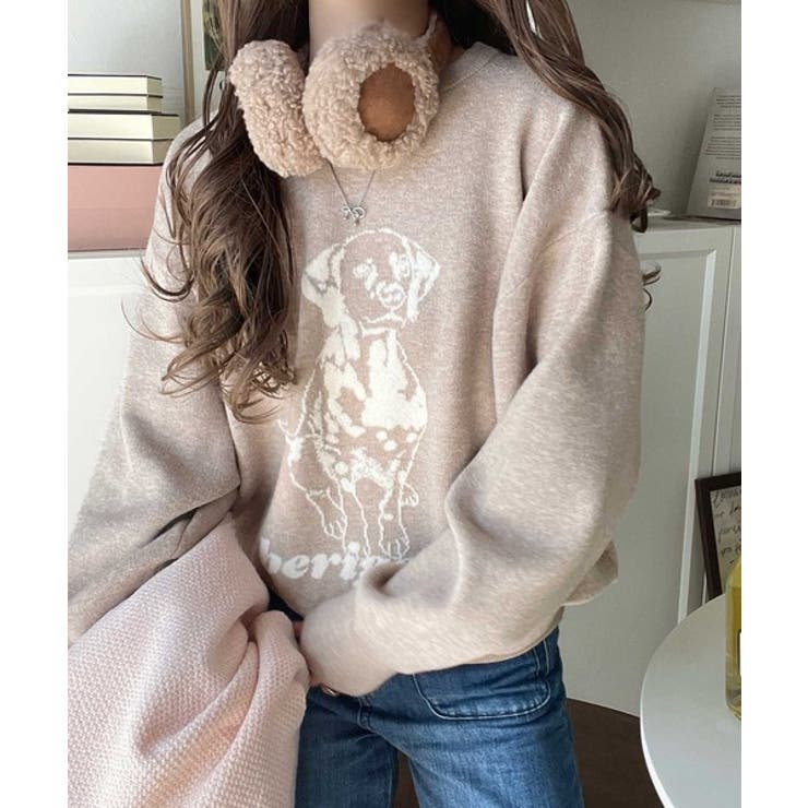 モカ | 着心地抜群！大人かわいいスタイルに♪ダブルジャガード配色ダルメシアン柄ニット | Classical Elf 