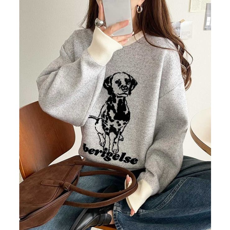 着心地抜群！大人かわいいスタイルに♪ダブルジャガード配色ダルメシアン柄ニット | Classical Elf  | 詳細画像1 