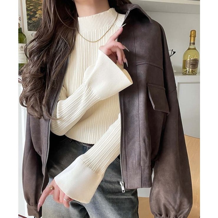 袖にキュン♪大人女子の旬顔トップス。ランダムリブ袖フレアモックネックプルオーバー… | Classical Elf  | 詳細画像4 