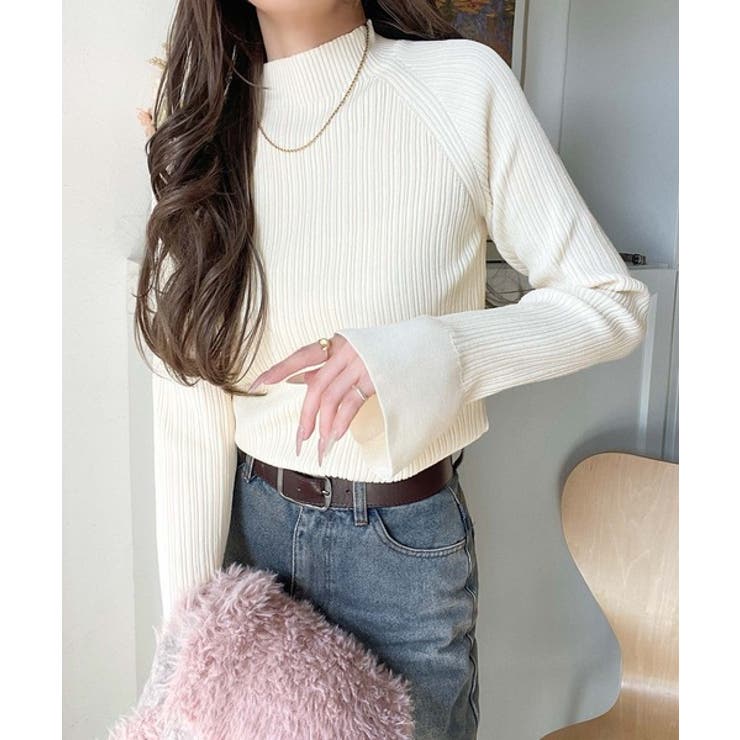 袖にキュン♪大人女子の旬顔トップス。ランダムリブ袖フレアモックネックプルオーバー… | Classical Elf  | 詳細画像6 