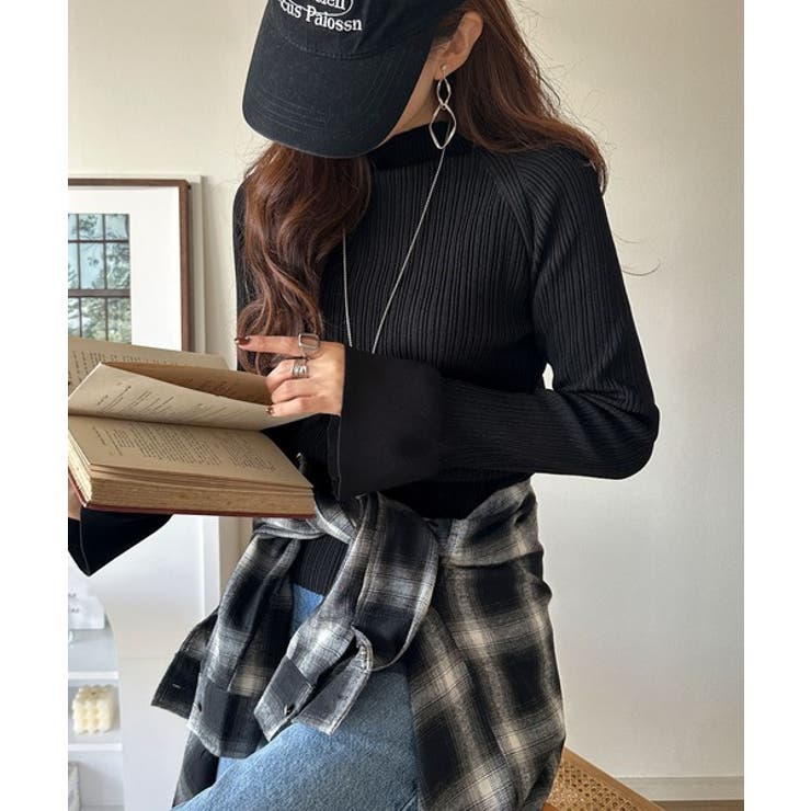 袖にキュン♪大人女子の旬顔トップス。ランダムリブ袖フレアモックネックプルオーバー… | Classical Elf  | 詳細画像16 