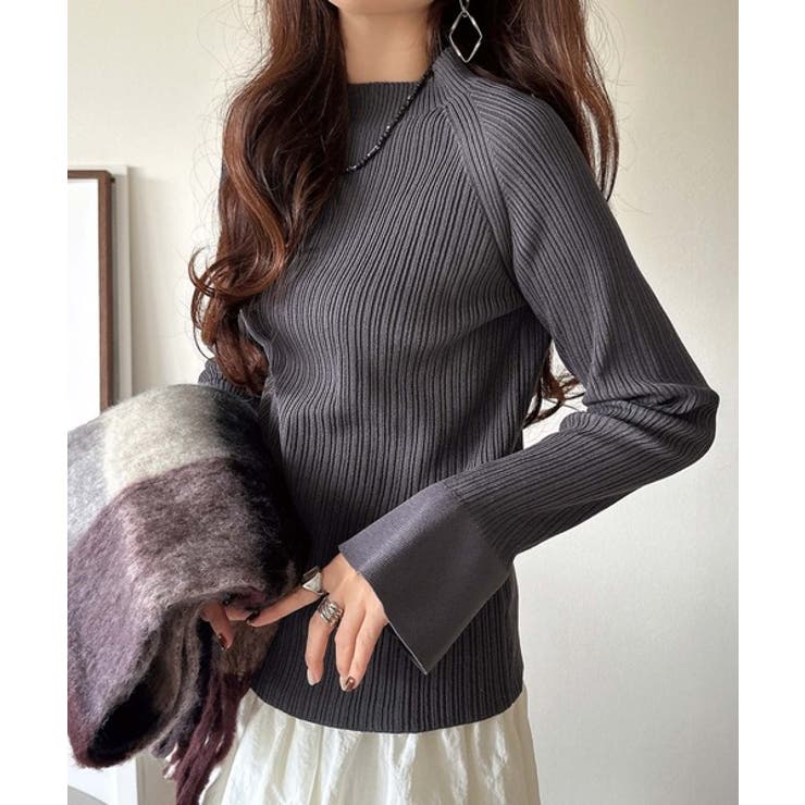 袖にキュン♪大人女子の旬顔トップス。ランダムリブ袖フレアモックネックプルオーバー… | Classical Elf  | 詳細画像20 