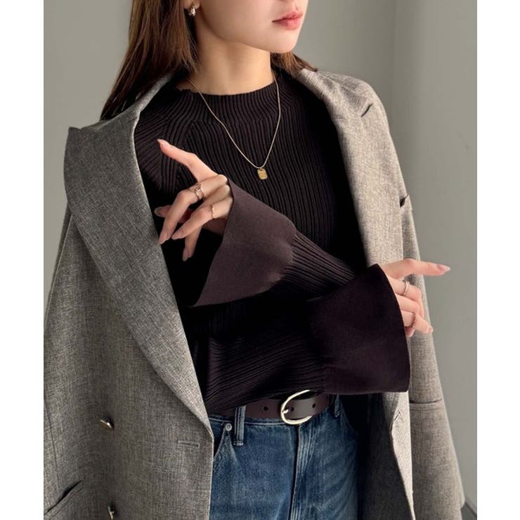 袖にキュン♪大人女子の旬顔トップス。ランダムリブ袖フレアモックネックプルオーバー… | Classical Elf  | 詳細画像24 