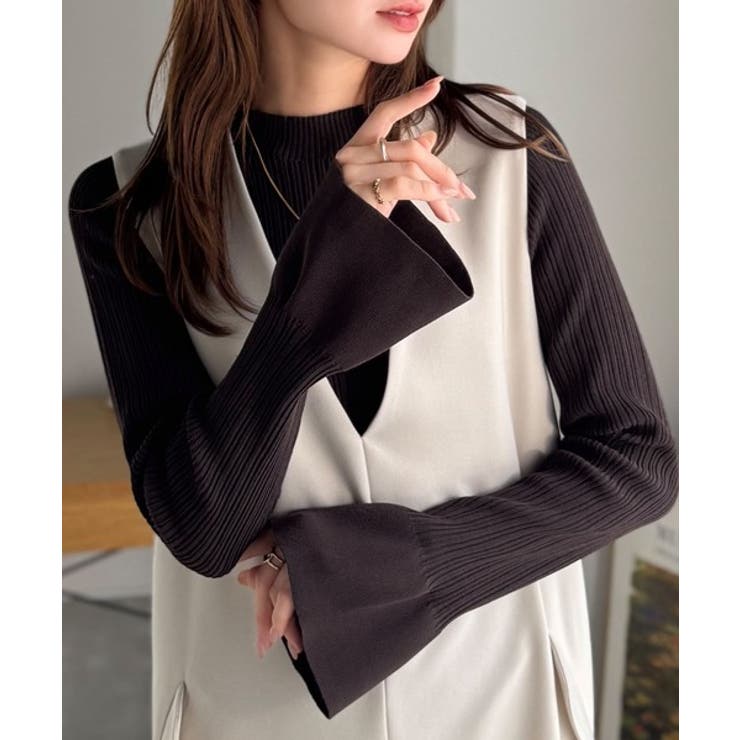 袖にキュン♪大人女子の旬顔トップス。ランダムリブ袖フレアモックネックプルオーバー… | Classical Elf  | 詳細画像26 