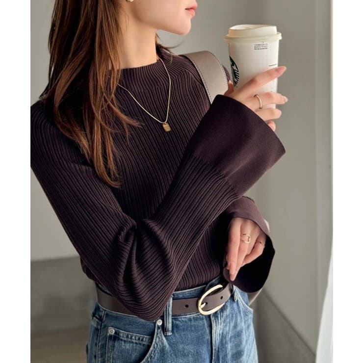 袖にキュン♪大人女子の旬顔トップス。ランダムリブ袖フレアモックネックプルオーバー… | Classical Elf  | 詳細画像31 