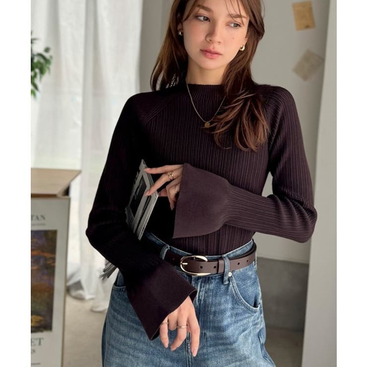袖にキュン♪大人女子の旬顔トップス。ランダムリブ袖フレアモックネックプルオーバー… | Classical Elf  | 詳細画像32 
