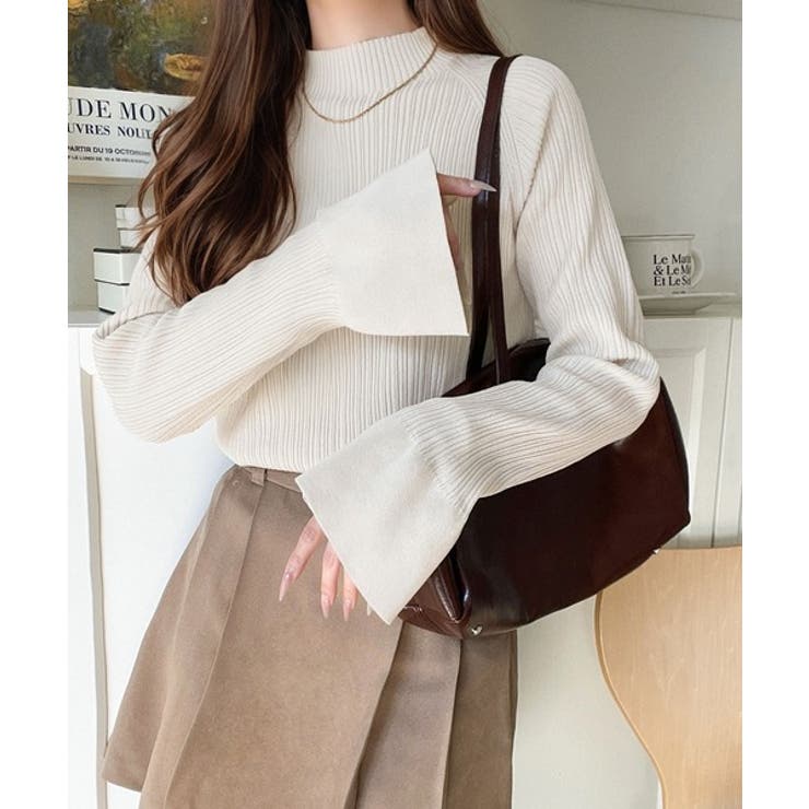 袖にキュン♪大人女子の旬顔トップス。ランダムリブ袖フレアモックネックプルオーバー… | Classical Elf  | 詳細画像34 