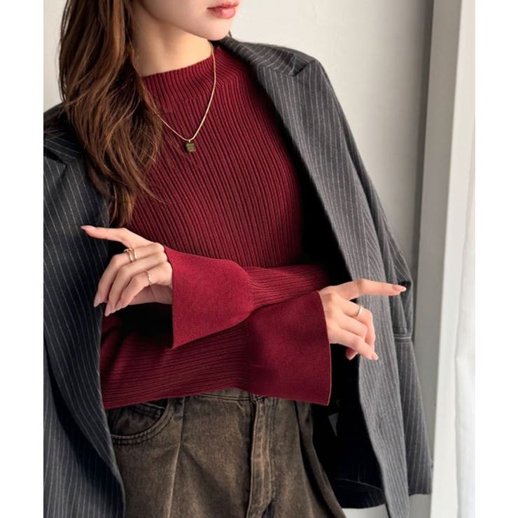 袖にキュン♪大人女子の旬顔トップス。ランダムリブ袖フレアモックネックプルオーバー… | Classical Elf  | 詳細画像45 