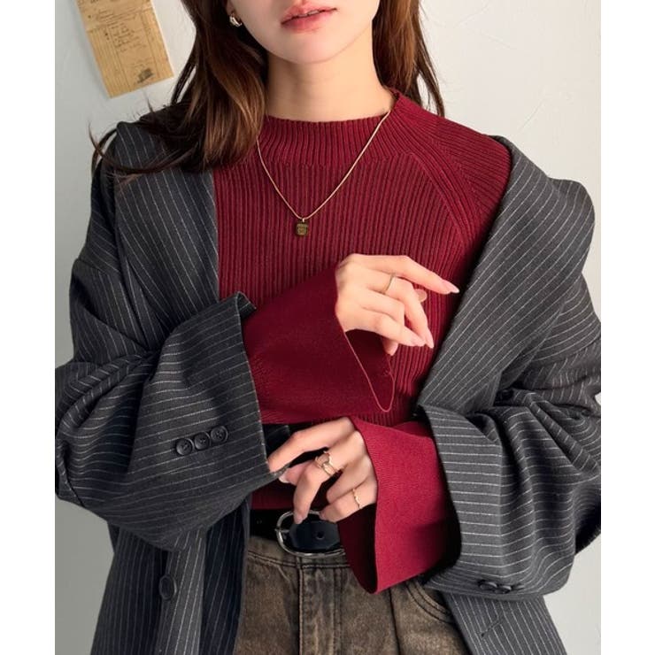 袖にキュン♪大人女子の旬顔トップス。ランダムリブ袖フレアモックネックプルオーバー… | Classical Elf  | 詳細画像46 