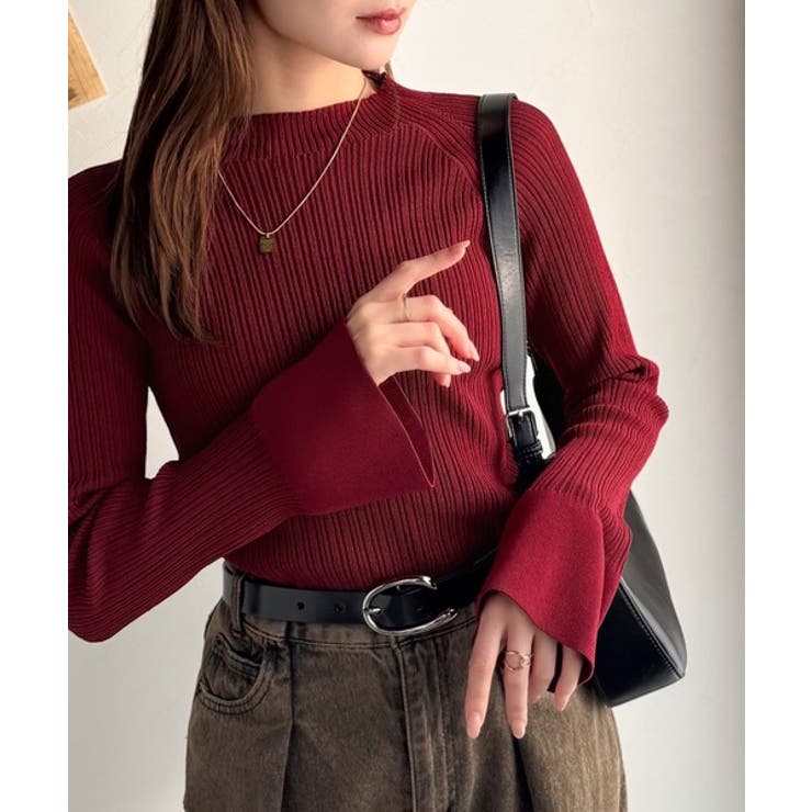 袖にキュン♪大人女子の旬顔トップス。ランダムリブ袖フレアモックネックプルオーバー… | Classical Elf  | 詳細画像47 
