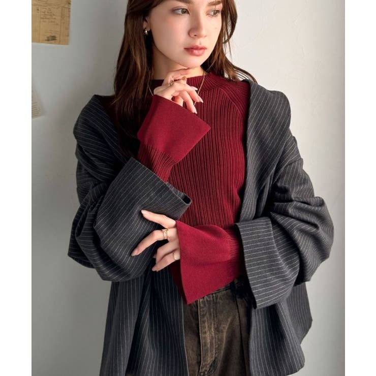 袖にキュン♪大人女子の旬顔トップス。ランダムリブ袖フレアモックネックプルオーバー… | Classical Elf  | 詳細画像48 