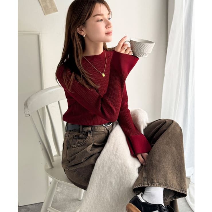 袖にキュン♪大人女子の旬顔トップス。ランダムリブ袖フレアモックネックプルオーバー… | Classical Elf  | 詳細画像49 