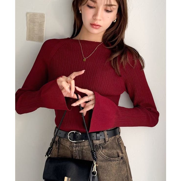袖にキュン♪大人女子の旬顔トップス。ランダムリブ袖フレアモックネックプルオーバー… | Classical Elf  | 詳細画像50 