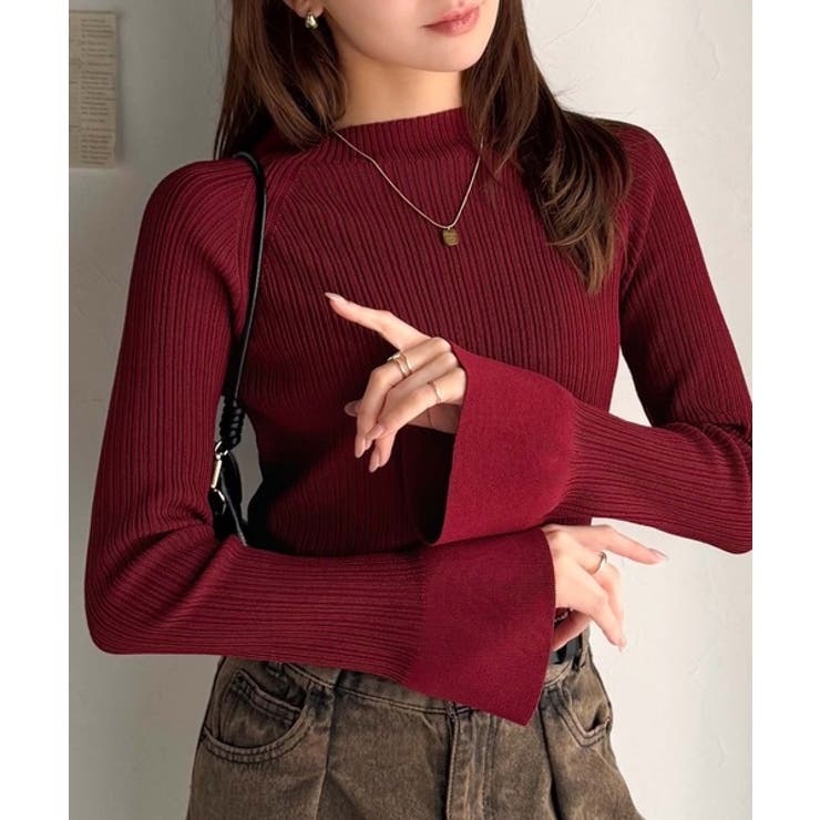 袖にキュン♪大人女子の旬顔トップス。ランダムリブ袖フレアモックネックプルオーバー… | Classical Elf  | 詳細画像52 