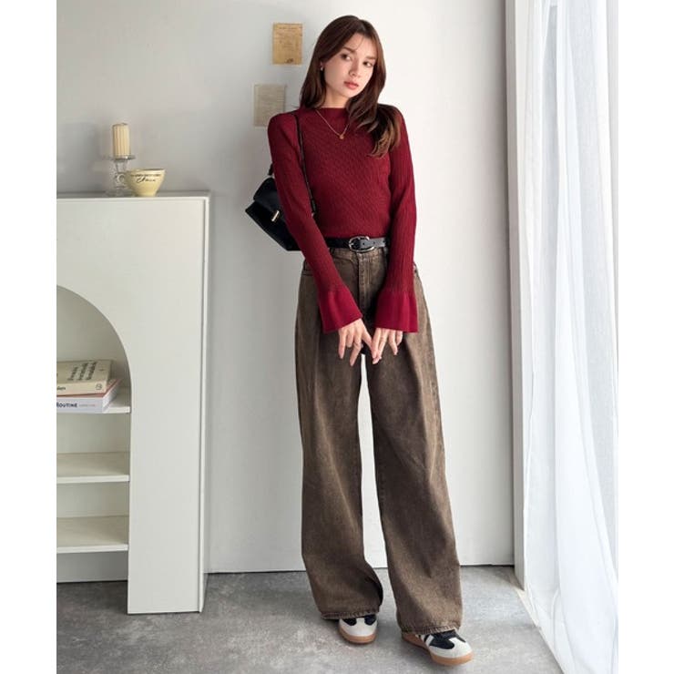 袖にキュン♪大人女子の旬顔トップス。ランダムリブ袖フレアモックネックプルオーバー… | Classical Elf  | 詳細画像53 