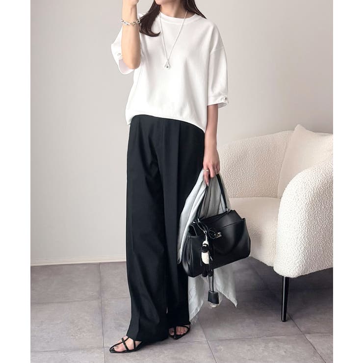 袖きらり、きちんと魅せる。ゴールドボタン使い袖タックミラノリブトップス（半袖） | Classical Elf  | 詳細画像6 