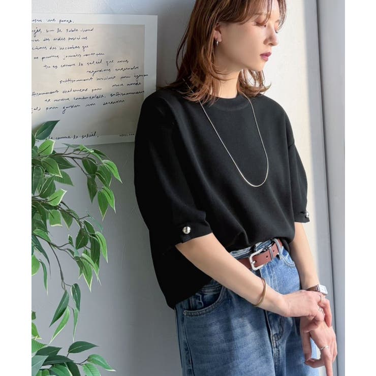 袖きらり、きちんと魅せる。ゴールドボタン使い袖タックミラノリブトップス（半袖） | Classical Elf  | 詳細画像15 