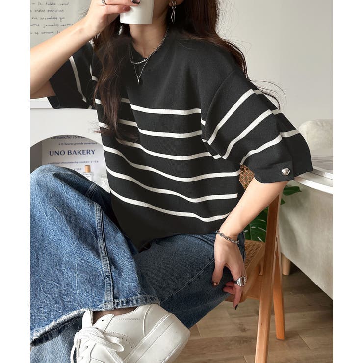 袖きらり、きちんと魅せる。ゴールドボタン使い袖タックミラノリブトップス（半袖） | Classical Elf  | 詳細画像22 