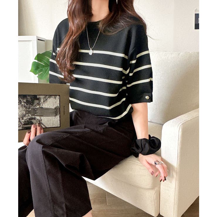 袖きらり、きちんと魅せる。ゴールドボタン使い袖タックミラノリブトップス（半袖） | Classical Elf  | 詳細画像24 