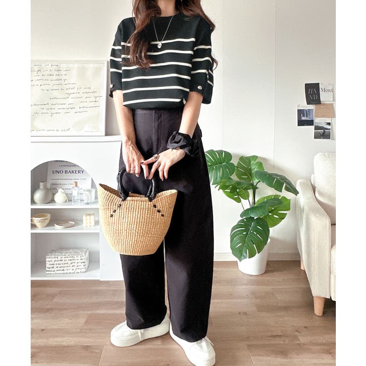 袖きらり、きちんと魅せる。ゴールドボタン使い袖タックミラノリブトップス（半袖） | Classical Elf  | 詳細画像25 