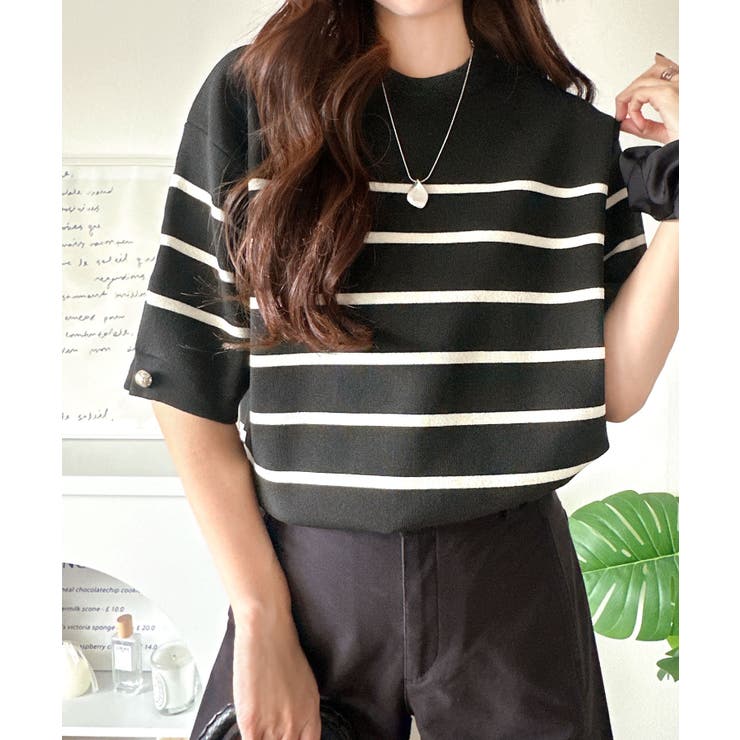 袖きらり、きちんと魅せる。ゴールドボタン使い袖タックミラノリブトップス（半袖） | Classical Elf  | 詳細画像26 