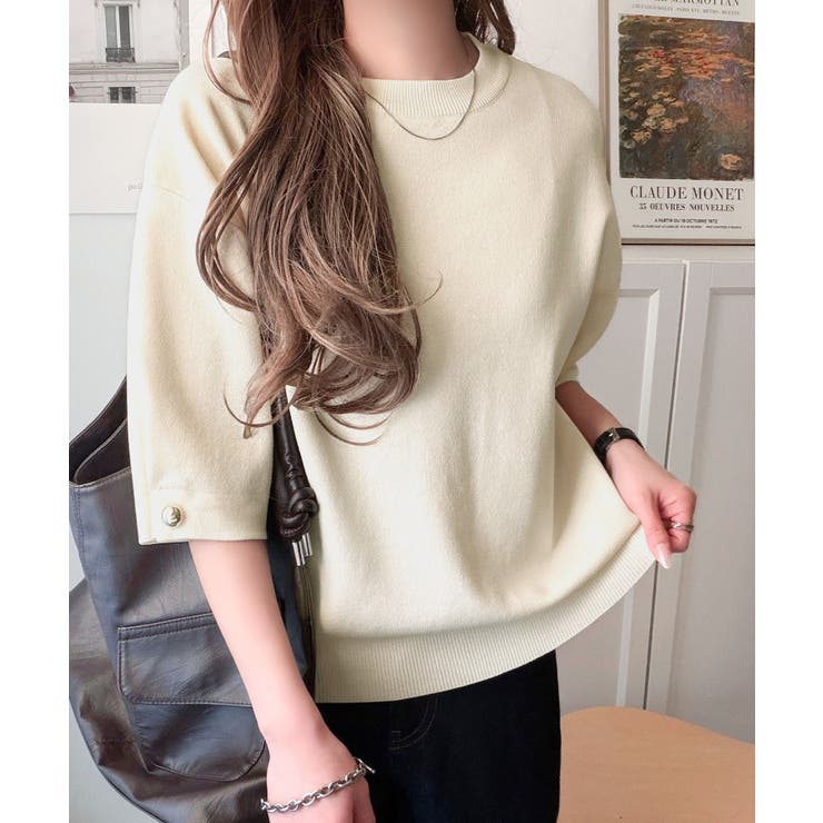 袖きらり、きちんと魅せる。ゴールドボタン使い袖タックミラノリブトップス（半袖） | Classical Elf  | 詳細画像29 