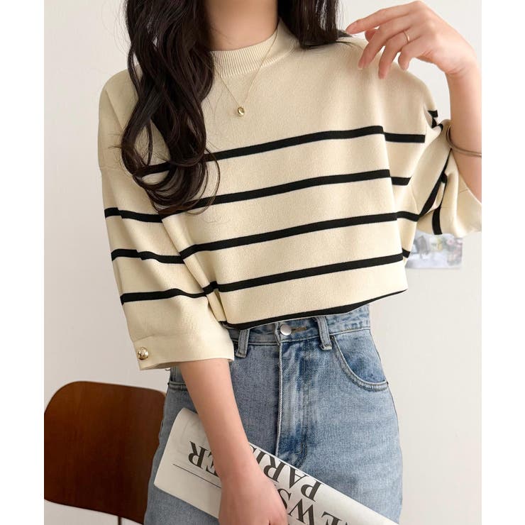 袖きらり、きちんと魅せる。ゴールドボタン使い袖タックミラノリブトップス（半袖） | Classical Elf  | 詳細画像37 