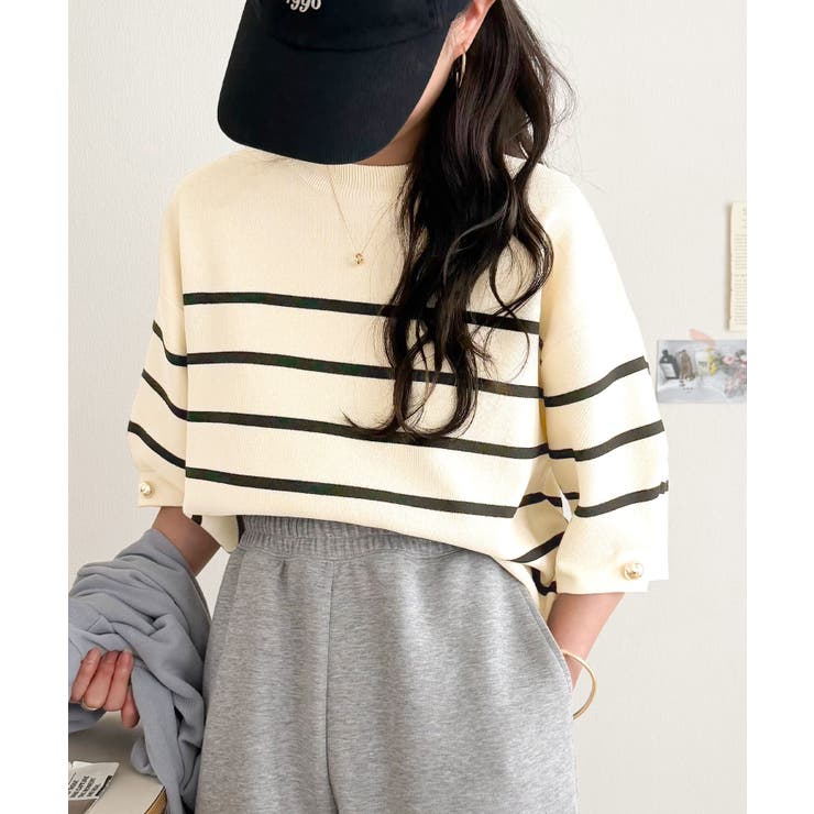 袖きらり、きちんと魅せる。ゴールドボタン使い袖タックミラノリブトップス（半袖） | Classical Elf  | 詳細画像39 