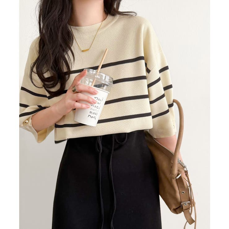 袖きらり、きちんと魅せる。ゴールドボタン使い袖タックミラノリブトップス（半袖） | Classical Elf  | 詳細画像40 