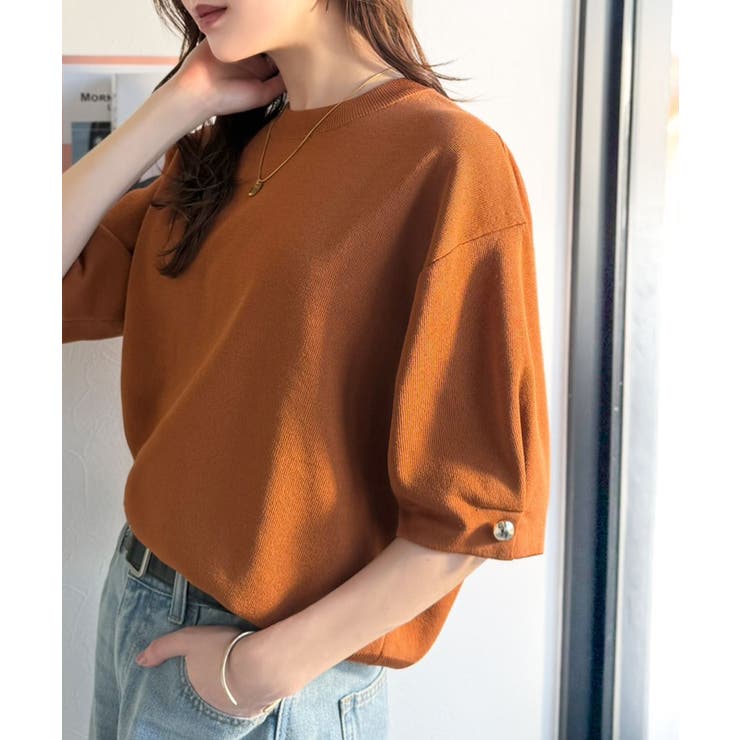 袖きらり、きちんと魅せる。ゴールドボタン使い袖タックミラノリブトップス（半袖） | Classical Elf  | 詳細画像45 