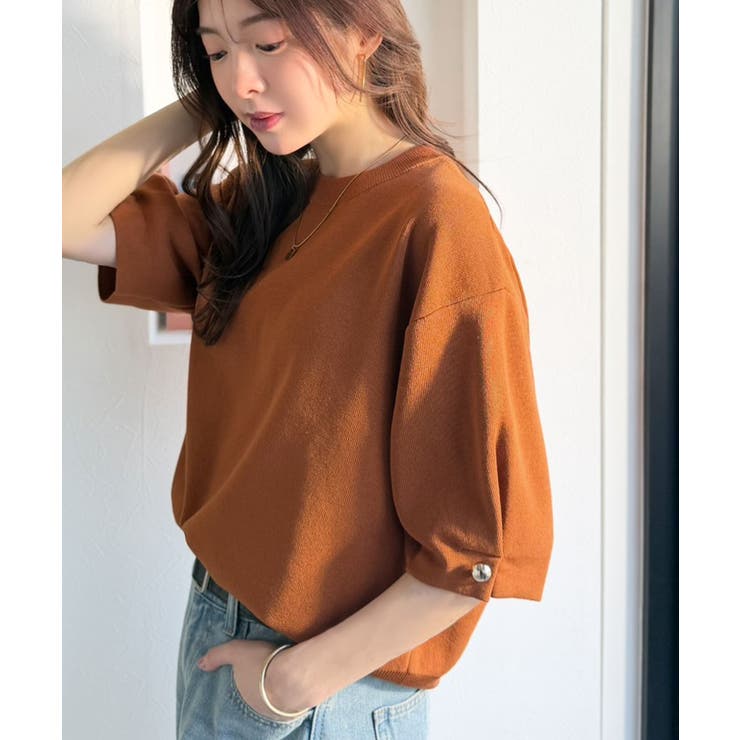 袖きらり、きちんと魅せる。ゴールドボタン使い袖タックミラノリブトップス（半袖） | Classical Elf  | 詳細画像46 