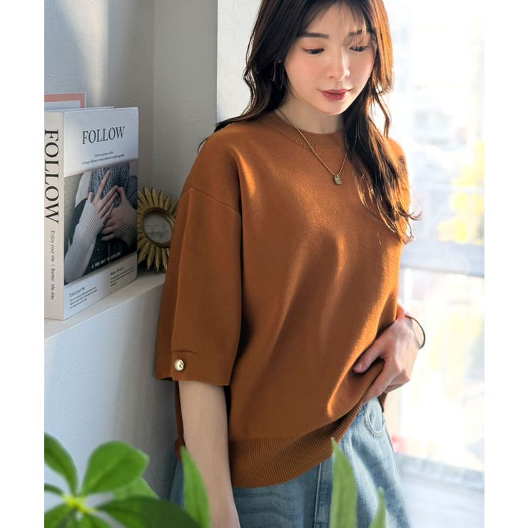 袖きらり、きちんと魅せる。ゴールドボタン使い袖タックミラノリブトップス（半袖） | Classical Elf  | 詳細画像48 